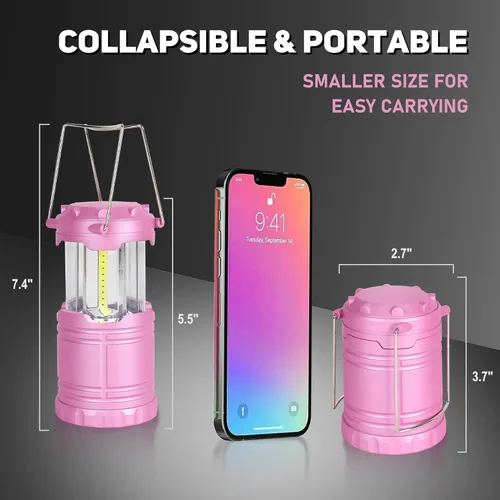 Miniatura 4 de Paquete de 2 mini linternas LED rosas para acampar, luces portátiles para acampar, lámparas con mango al aire libre, luces de emergencia esenciales