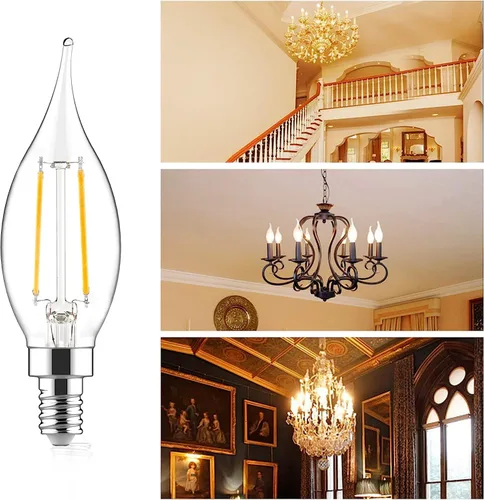 Miniatura 4 de Bombillas LED E12 para candelabros equivalentes a 60 W, bombillas de vela con punta de llama CA10 regulables, luz blanca suave de 2700 K, bombilla