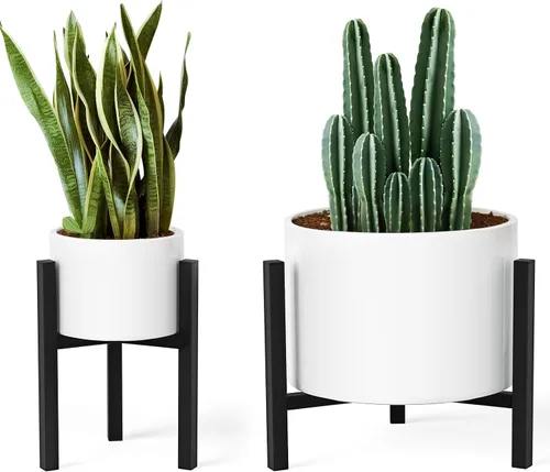 Miniatura 7 de Soporte ajustable para plantas de interior, soportes de metal negro para exteriores, soporte moderno de mediados de siglo, apto para macetas grandes