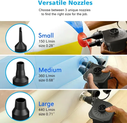 Miniatura 5 de Electric Air Pump for Inflatables,Portable Quick-Fill Air Pump with 3 Nozzles,110V AC/12V DC,Inflator & Deflator Pumps for Outdoor Camping,Air