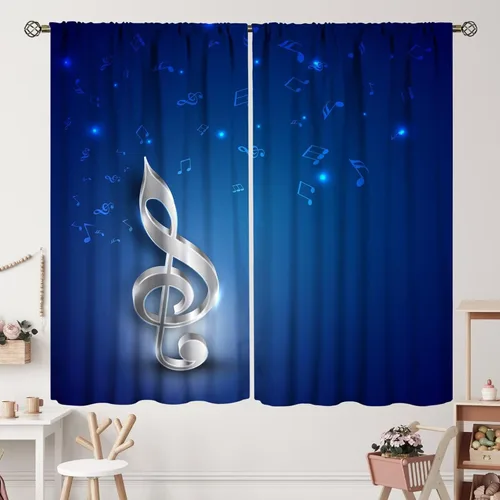 Miniatura 24 de Cortinas de notas musicales, rústicas, mágicas, notas musicales, arte retro, piano y violín, cortina con bolsillo para barra para dormitorio, sala