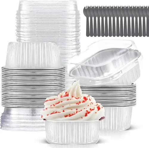 Miniatura 9 de Findful - Juego de 40 moldes cuadrados de papel de aluminio para cupcakes de 10 oz con tapas, moldes para brownies, moldes desechables grandes