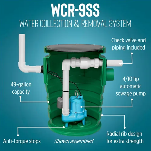 Miniatura 4 de Little Giant WCR-9SS 115 Voltios, 4/10 HP, 4800 GPH Sistema Automático de Recolección y Remoción de Agua/Filtración para Exteriores con Bomba
