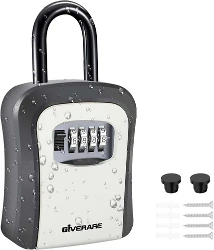Miniatura 11 de Caja de cerradura para llaves, caja de seguridad de combinación de 4 dígitos, soporte de pared y aleación de metal portátil, impermeable