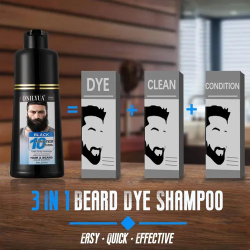 Miniatura 3 de Champú de tinte para barba y bigote para hombre, cobertura instantánea 100% de cabello gris, champú de color negro 3 en 1 para cabello facial