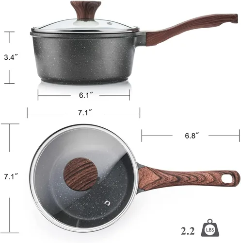 Miniatura 7 de SENSARTE - Juego de cacerola antiadherente con tapa, juego de olla de salsa con revestimiento de granito suizo, olla de cocina de inducción Gris
