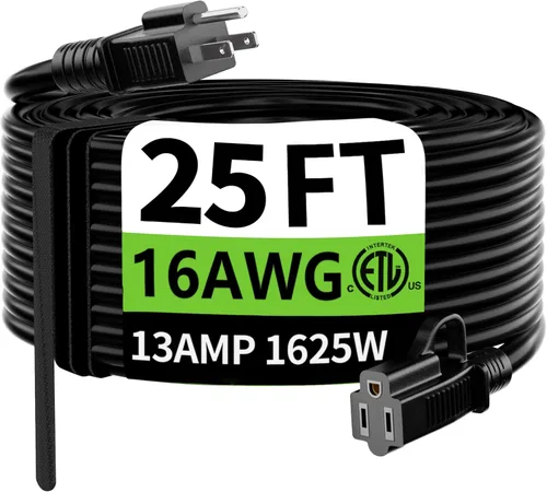 Miniatura 17 de HUANCHAIN Cable de extensión para interiores y exteriores, 50 pies, impermeable, calibre 16/3, flexible, resistente, cable de extensión para Amarillo