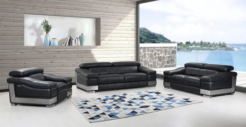 Miniatura 16 de BlackJack Furniture Salerno - Sofá moderno y contemporáneo de cuero italiano de grano superior, color gris rinoceronte