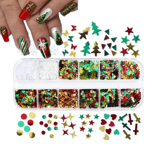 12 rejillas para arte de uñas de Navidad, lentejuelas holográficas 3D, copos de nieve láser, estrella, mariposa, invierno, vacaciones, purpurina,