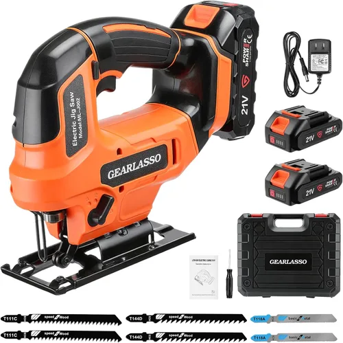 Miniatura 8 de Sierra caladora inalámbrica de 21 V con 2 baterías de 2.0 Ah, rompecabezas de velocidad variable de 2800 RPM para madera y metal, 4 ajustes