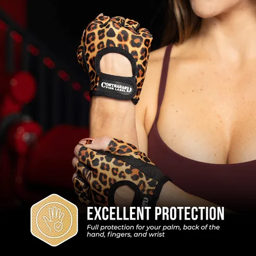 Miniatura 5 de Contraband Pink Label 5297 Design Series - Guantes de levantamiento y remo con estampado de leopardo (par) – Ligero vegano medio acolchado