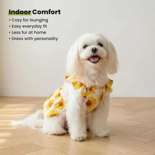 Miniatura 7 de Fitwarm Vestido de Girasol para Perro, Ropa para Perros Pequeños Hembra, Ropa para Gatos Mascotas, Blanco, Amarillo, Rojo, XS