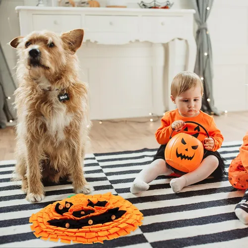 Miniatura 5 de Ipetboom Alfombrilla de olfato de calabaza para perros de raza grande de 13 x 10 pulgadas, forro polar de alimentación lenta para la nariz, juguete