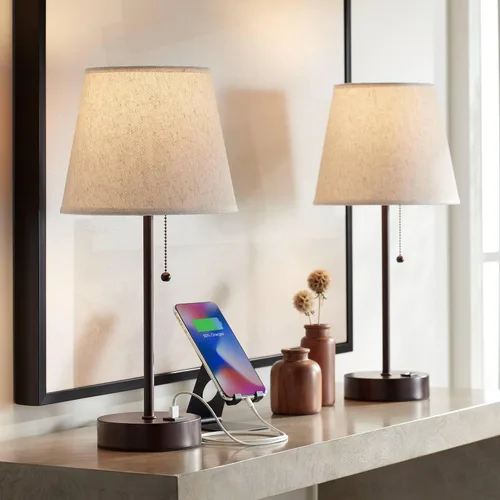 Miniatura 9 de 360 Lighting Justin - Juego de 2 lámparas de mesa modernas de 3 vías de 18 pulgadas de alto con puerto de carga USB y reguladores de mesa, metal