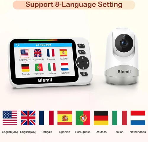 Miniatura 4 de Blemil - Monitor de bebé con batería de 30 horas, monitor de vídeo para bebé con pantalla grande dividida de 5 pulgadas, con cámara y audio, batería
