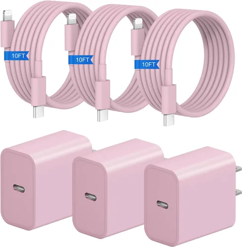 Miniatura 13 de Cargador rápido para iPhone, 3+3 unidades, cargador de pared USB C de 20 W con cable de carga rápida de 6 pies compatible con iPhone