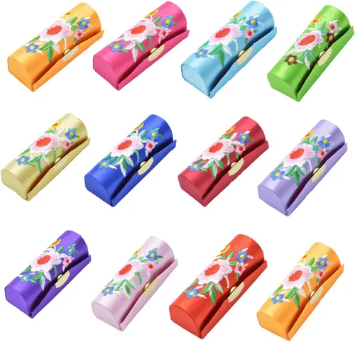 Miniatura 10 de Estuche de lápiz labial con espejo para lápiz labial, caja de almacenamiento mini portátil de doble rama floral joyería cosmética estuche paquete