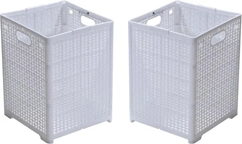 Eslite Cestas de plástico plegables para la ropa sucia de 42 litros, cesta plegable para la ropa, paquete de 2 unidades (blanco)