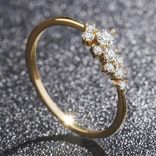 Miniatura 3 de Taoqiao - Anillos simples chapados en oro de 18 quilates para niñas, adolescentes, con piedras blancas, anillo de eternidad, anillo de boda, chapado