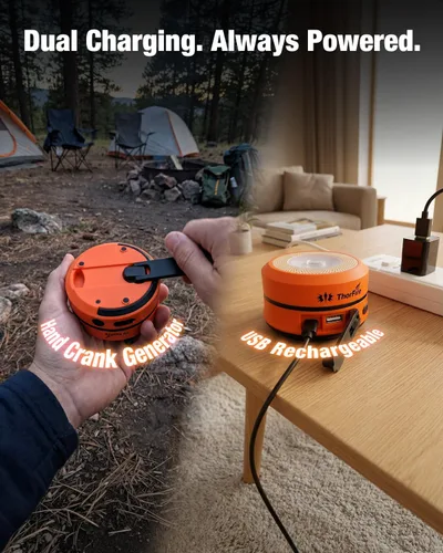 Miniatura 6 de THORFIRE - Linterna de campamento de manivela de mano, 2 unidades, luz LED plegable 2 en 1 recargable por USB, supervivencia de emergencia por