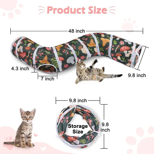 Miniatura 3 de Glittme Túnel para gatos, túneles para gatos de interior, cueva de gatos en forma de S con juguetes para gatos, tubos plegables para gatos y túneles