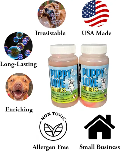 Miniatura 2 de Puppy Love Bubbles, burbujas perfumadas de mantequilla de maní de 4 onzas, paquete de 2 botellas con sabor a mantequilla de maní para perros