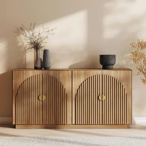 Miniatura 38 de BELLEZE Aparador Modular Acanalado Buffet con Almacenamiento, Mesa Consola Moderna de Mediados de Siglo con Puertas Arqueadas Simétricas, Elegante