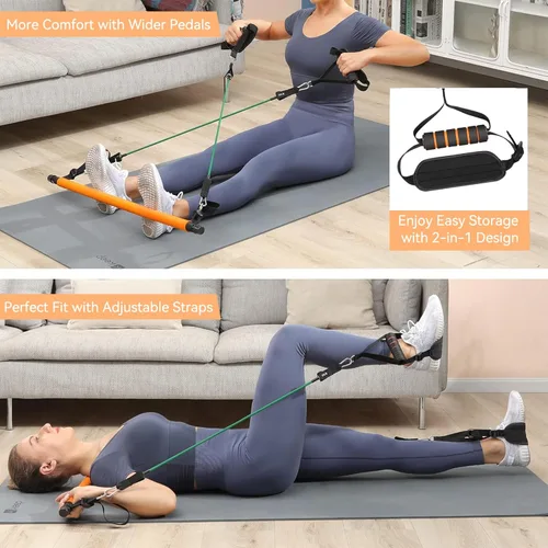 Miniatura 5 de Hommie Kit de barra de pilates portátil con bandas de resistencia para hombres y mujeres, barra de pilates mejorada de 3 secciones con bandas
