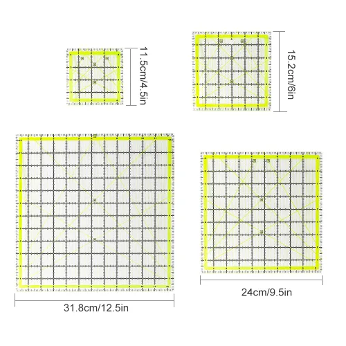 Miniatura 4 de UOOU Paquete de 4 reglas de acolchado, regla de acolchado (4.5 x 4.5 pulgadas, 6 x 6 pulgadas, 9.5 x 9.5 pulgadas, 12.5 x 12.5 pulgadas), regla
