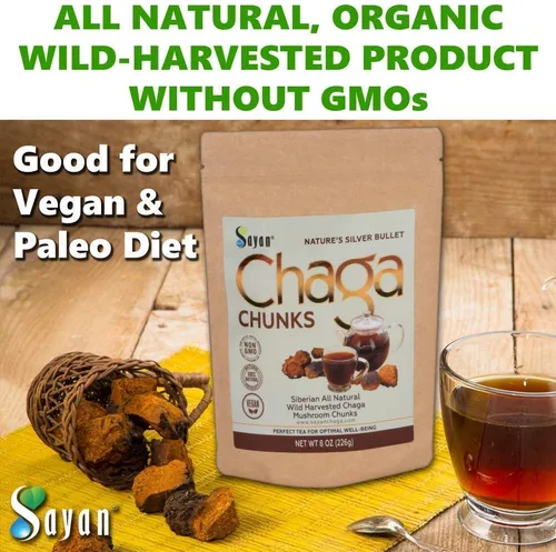 Miniatura 8 de Sayan Hongos Chaga Siberianos Puros en Trozos Crudos con Costra Negra 8 Oz / 223 g – Té Antioxidante Premium Recolectado en la Naturaleza para Apoyo