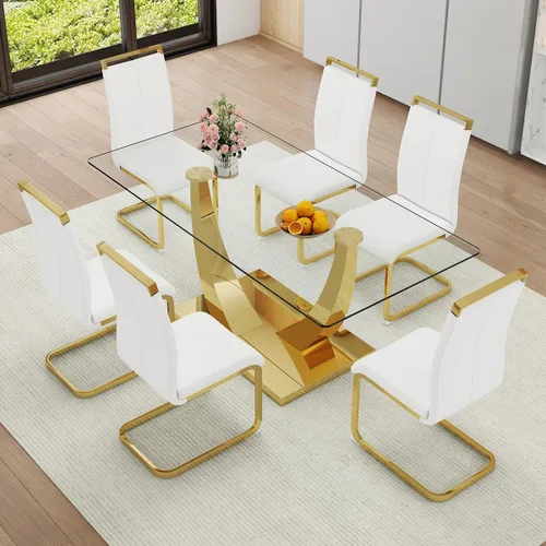Miniatura 19 de Juego de Mesa de Comedor Negra para 6, Mesa de Comedor de Mármol Falso de 71" para 6, Juego de Mesa de Cocina Rectangular con Sillas de Cuero PU