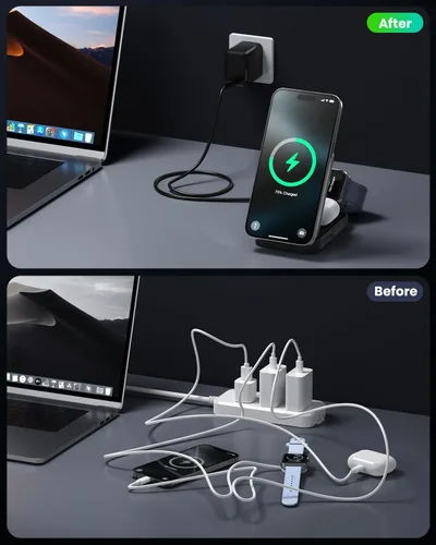 Miniatura 6 de Cargador Inalámbrico 3 en 1 Estación de Carga para iPhone, Soporte de Carga Magnético de 15W Certificado Qi2 para Mag-Safe con Adaptador USB C