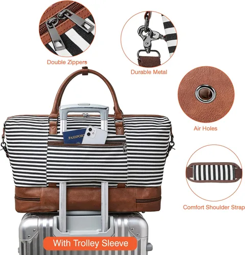 Miniatura 3 de OPAGE Bolsa de fin de semana para mujer, bolsa de lona con compartimento para zapatos, bolsa de viaje de 3 piezas