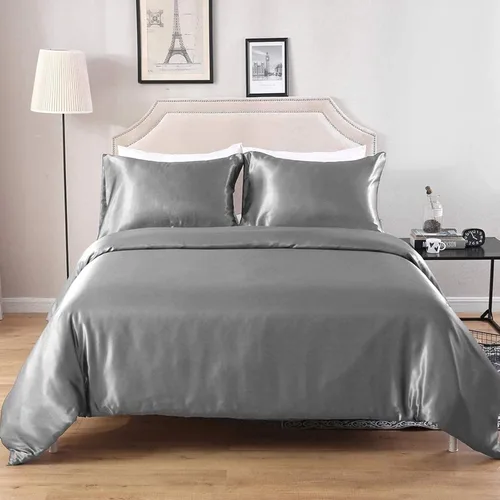 Miniatura 10 de HOTNIU Juego de funda de edredón de seda satinada con cierre de cremallera, colección de ropa de cama de 2 piezas ultra suave de alta calidad
