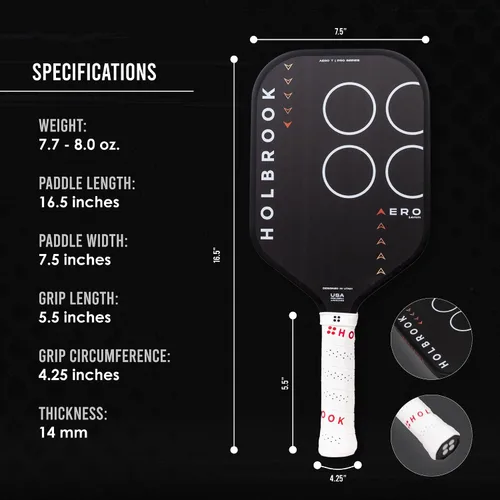 Miniatura 6 de Holbrook Paleta de pickleball sin bordes de la serie Aero: Aprobado por USAPA, superficie de fibra de carbono, núcleo de polipropileno de espuma