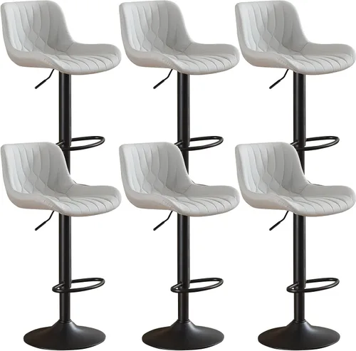 Miniatura 17 de Juego de 2 taburetes de bar modernos y giratorios ajustables con respaldo, asientos acolchados de piel sintética, sillas de isla de cocina para Gris
