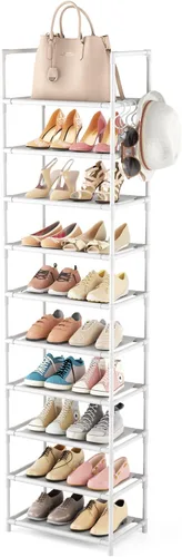 Miniatura 10 de LANTEFUL - Organizador de zapatos de 5 niveles, 12-15 pares, organizador de botas, estante resistente y estrecho para entrada, armarios con ganchos
