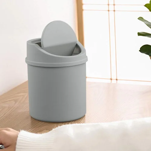 Miniatura 7 de Mini basurero de escritorio de 2 litros con tapa oscilante, cubo de basura pequeño (gris)