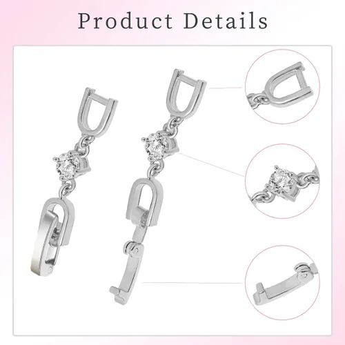 Miniatura 3 de Juego de 3 broches de extensión plegables de diamantes de imitación chapados en oro blanco para hacer pulseras, collares y joyas (tono oro blanco)