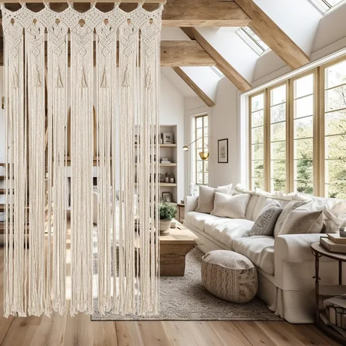 Miniatura 8 de Cortina bohemia de macramé hecha a mano con borlas, gran macramé para colgar en la pared, divisor de habitación para sala de estar, dormitorio