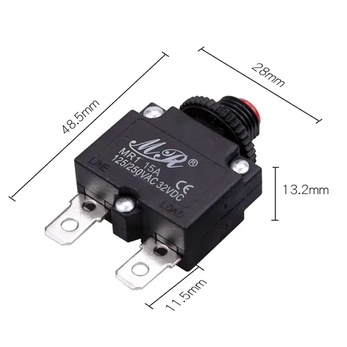 Miniatura 5 de Interruptores térmicos de 15 amperios, 125/250 V CA 32 V CC, botón de reinicio manual, protector de sobrecarga, interruptor de disyuntor de 15 A