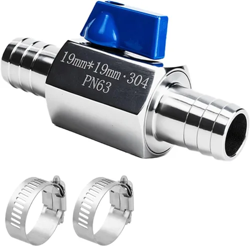 Miniatura 11 de Paquete de 2 mini válvulas de bola de acero inoxidable 304 con púas de identificación de manguera de 1/2 pulgada, kit de abrazaderas para agua