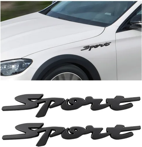 Ziciner 2 piezas calcomanías deportivas de metal para automóvil, logotipo deportivo 3D elevado letras de parrilla del capó delantero calcomanías
