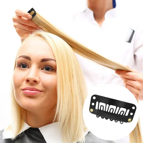 Miniatura 5 de Yolev 50 pinzas para pelucas, pinzas de extensión de cabello, 6 dientes en forma de U, clips de extensión de cabello de silicona metálica para mujer