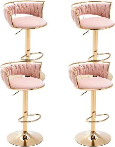 Miniatura 14 de DUOMAY Juego de 2 taburetes de bar giratorios modernos, taburetes de bar de terciopelo de altura ajustable con respaldo bajo para isla de Negro