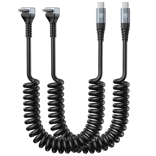 Miniatura 22 de Cable USB A a USB C de 90 grados, paquete de 2 cables USB tipo C en espiral de 3 pies para automóvil, cable de carga rápida USB-C compatible