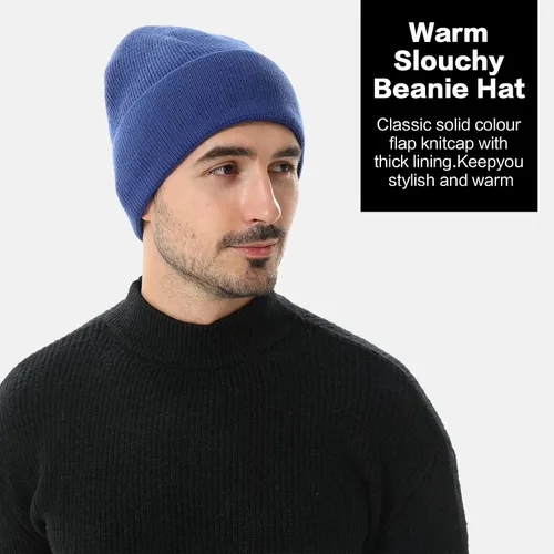 Miniatura 5 de HH HOFNEN Gorro de invierno para mujeres y hombres, gorro de punto de lana con forro polar con puños