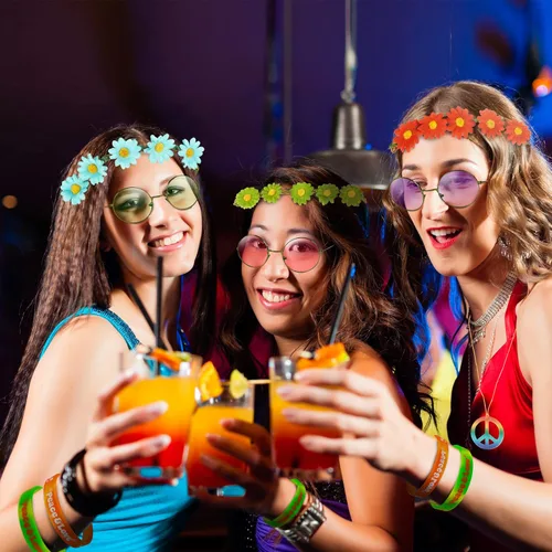 Miniatura 7 de BANBALLON 30 piezas de gafas de sol redondas de estilo hippie con diseño de margaritas y flores, pulseras de silicona para decoraciones de fiesta