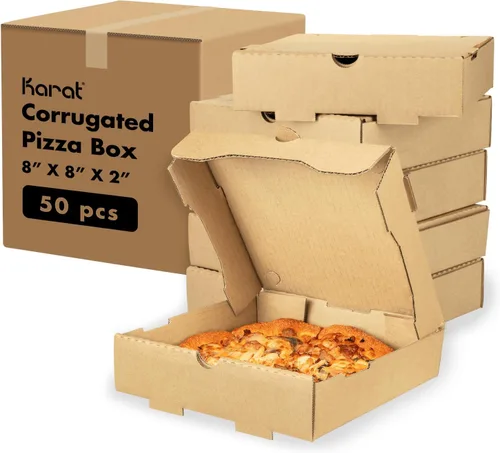 Miniatura 14 de Karat Cajas de pizza de 20,3 x 20,3 cm [paquete de 50] Cajas corrugadas de impresión roja clásica Ventiladas, resistentes a la grasa, duraderas