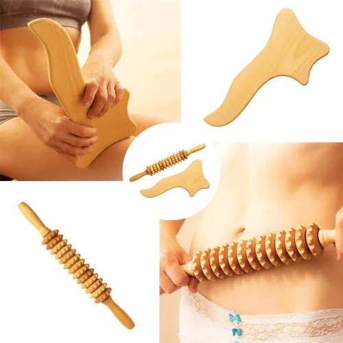 Miniatura 8 de Herramientas de masaje de terapia de madera, barra de rodillo curvo de drenaje linfático, masajeador de cuello, rodillo de espuma, rascador